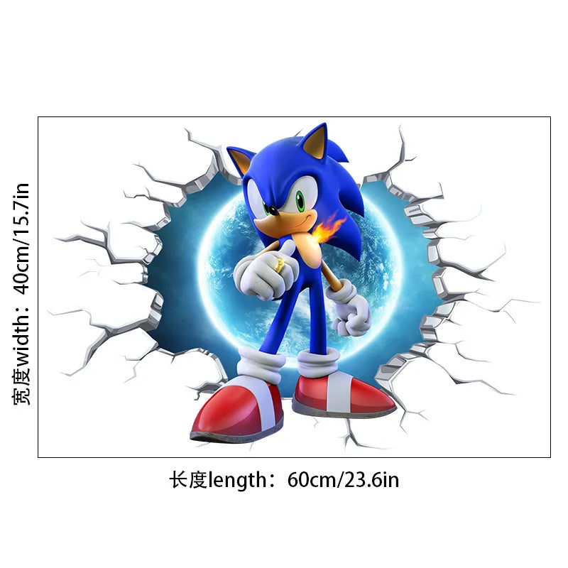 sticker mural 3d sonic bleu blanc rouge moderne adhésif ombre urbain lumière chambre enfant