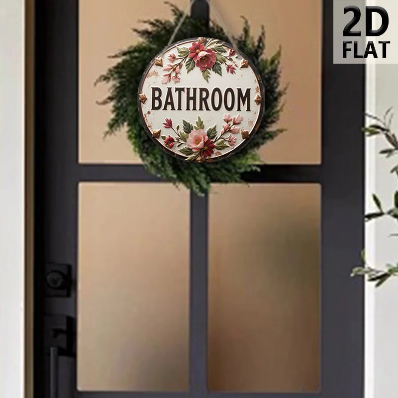 plaque décorative bois fleurs roses feuilles vertes vintage cordelette fixations salle bain chambre
