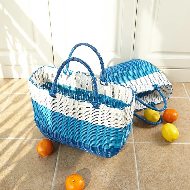 panier rangement sac main tressé rose opaque casual