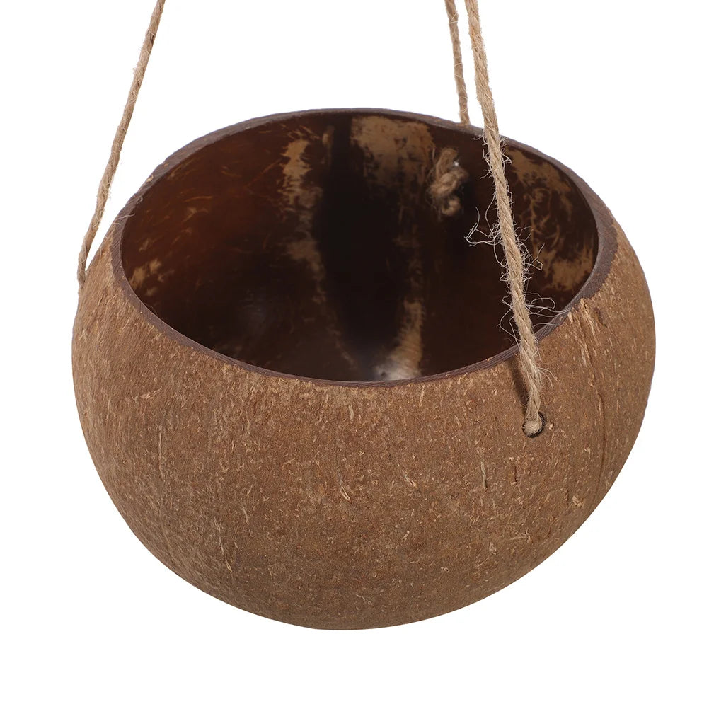 pots suspendus intérieur coquille coco corde robuste texture rustique bohème plantes d'intérieur balcon decoration