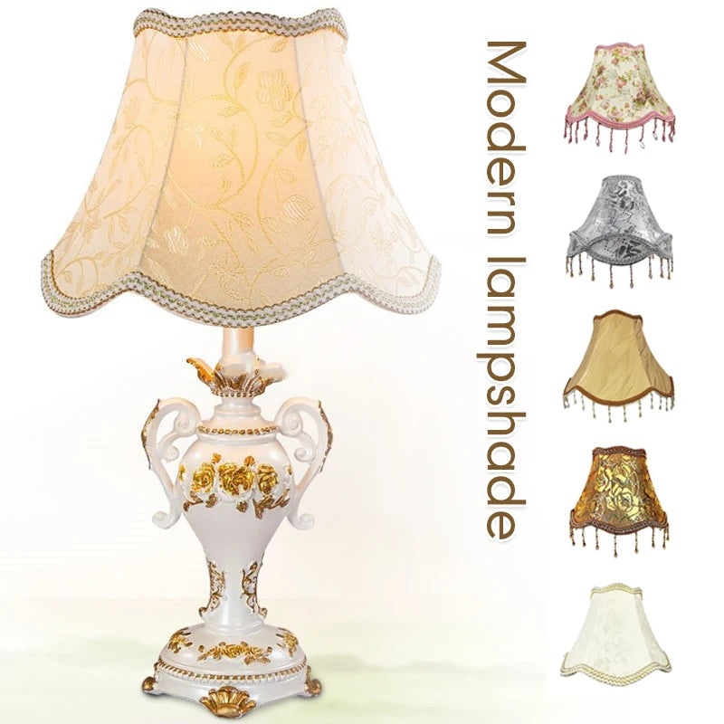 abat jour tissu floral broderie franges beige luxe décoration lampe table murale moderne