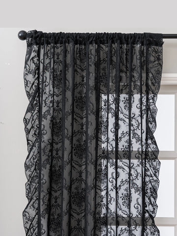 rideau noir transparent broderie florale classique anneaux décoratives polyester chambre salonhôtel