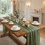chemin table vert olive motif points dorés classique noël saint valentin nouveau an manger