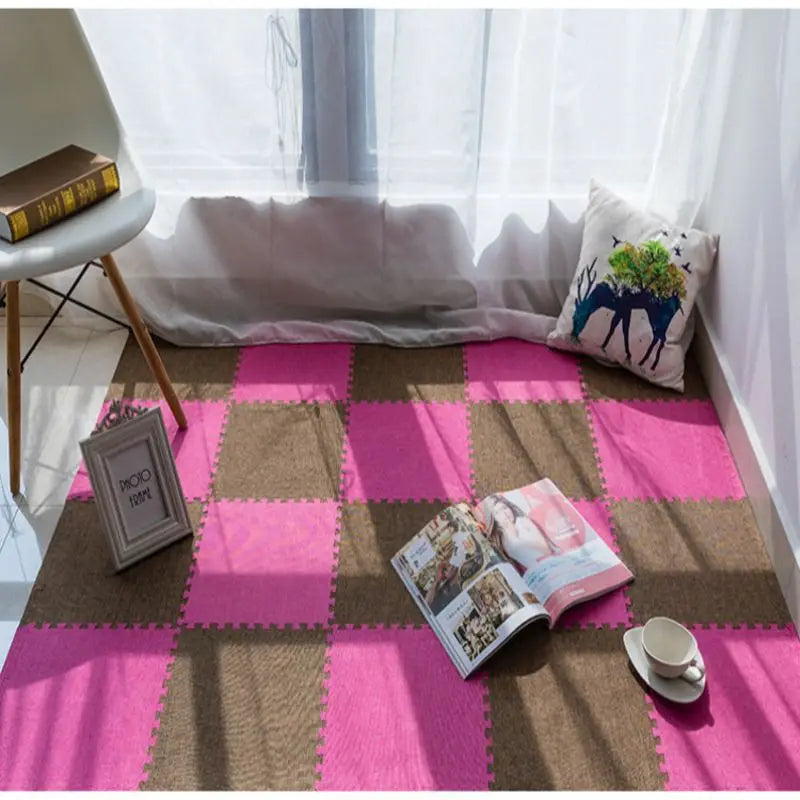 tapis modulable carreaux texturés damier gris beige moderne chambre décoration minimaliste
