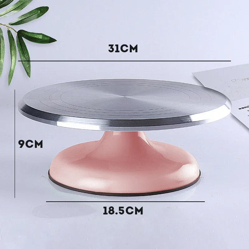 support tournant pâtisserie diamètre 31cm rose vert menthe surface striée moderne minimaliste plateforme métallique