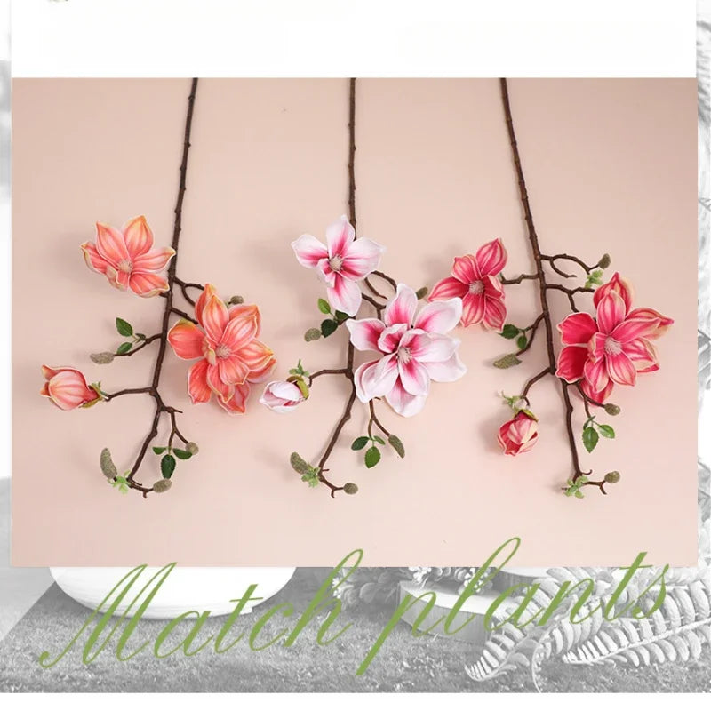décoration intérieure branche magnolia artificielle fleurs rose blanches naturel salon maison événements