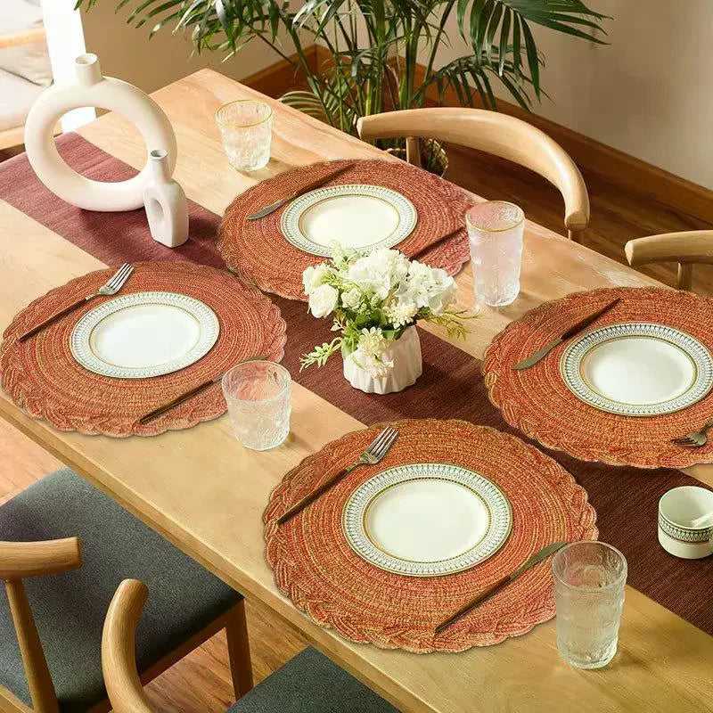 serviettes table boho chic bleu marine beige tissées rustiques décoration table événements maison