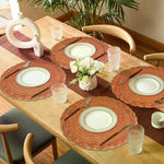 serviettes table boho chic bleu marine beige tissées rustiques décoration table événements maison