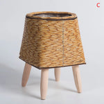 pot plante tressé rotin marron moderne rustique pieds bois artificielle