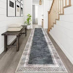 tapis géométrique gris blanc antidérapant polyester durable moderne large entrée chambre cuisine