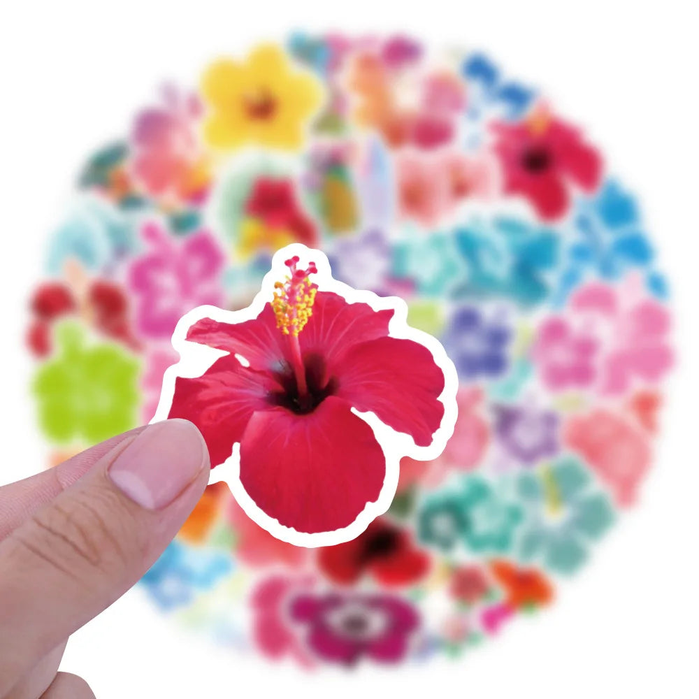 sticker hibiscus fleurs tropicales multicolore adhésif papier synthétique enfants bricolage graffitis ordinateur portable vélo