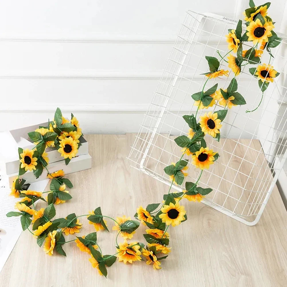 guirlande tournesol artificielle fleurs jaunes vertes intérieur décoration bohème champêtre