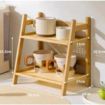 étagère deux niveaux bois clair moderne rangement cuisine tasses vases figurines serviettes biscuits assiettes