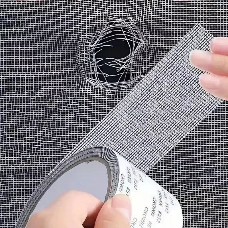 ruban réparation fenêtre gris maille fine adhésif auto collant 5cm large 2m longueur.instructions inclusées