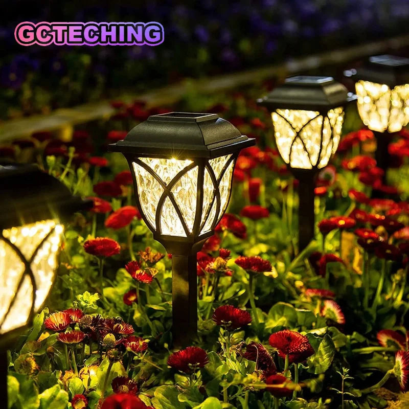 lampes solaires extérieures classiques lumière chaude métal géométrique jardin nocturne autonomes