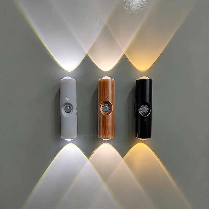 applique murale led blanc bois noir détecteur mouvement interrupteur tactile rechargeable moderne