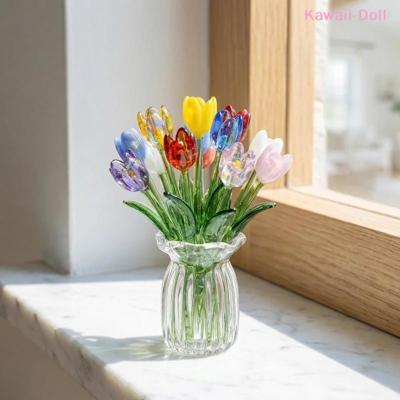 bouquet fleurs artificielles multicolore vase transparent moderne minimaliste
