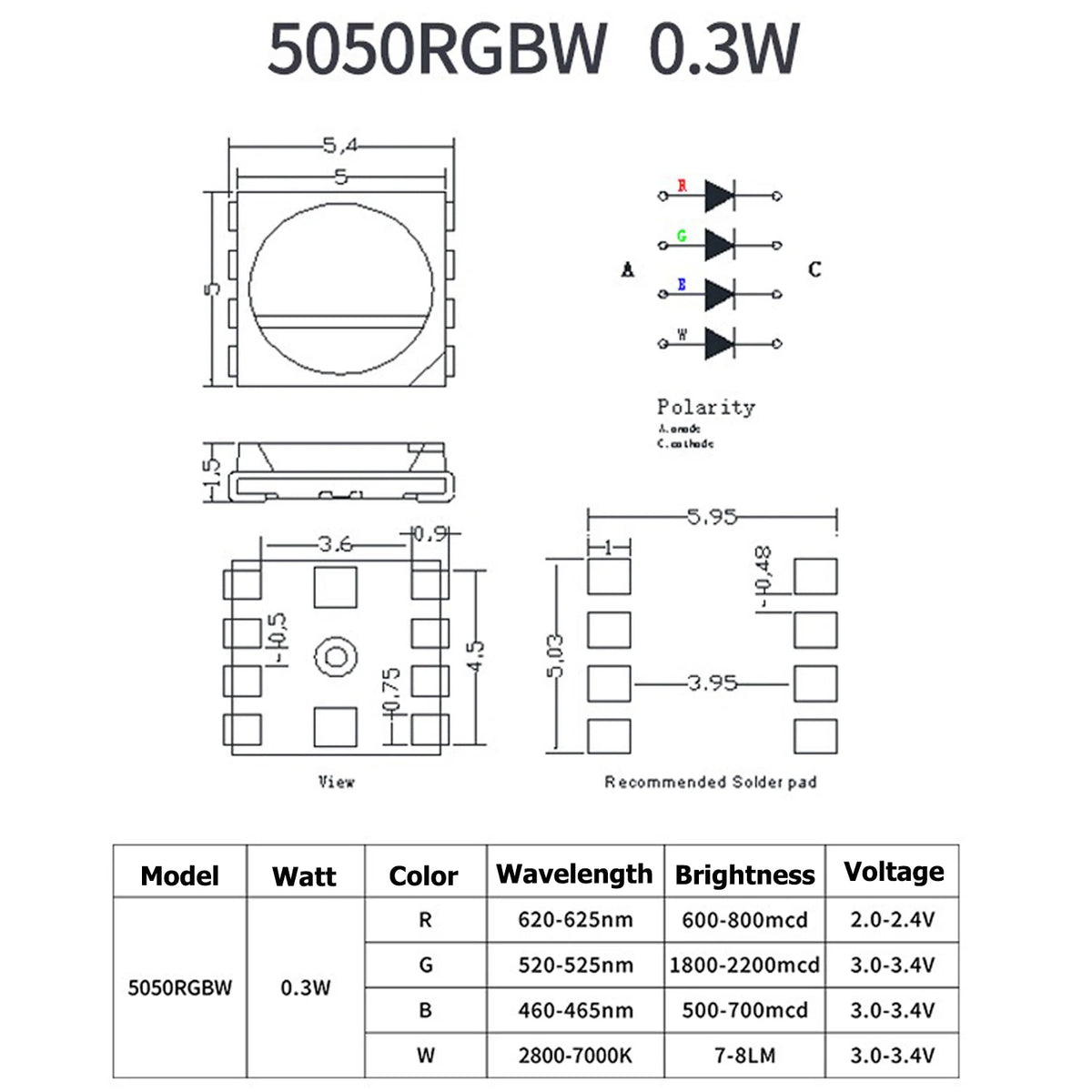 éclairage scène led blanc moderne 5054 0.8w 2w 4w 5.4mm 5.4mm