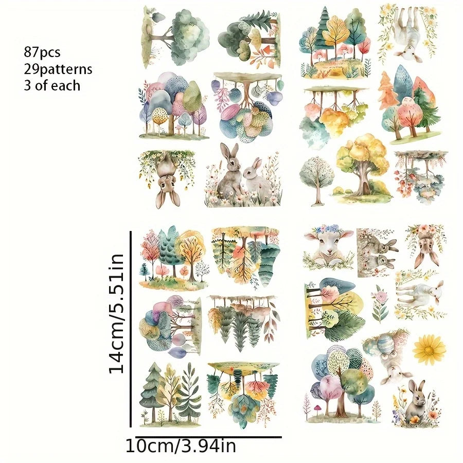 stickers decoratifs animaux aquarelle foret ballons air chaud scrapbooking enfants decoration album