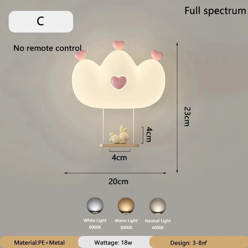 lampe murale nuage animaux blanc moderne enfant figurines souris singe lapin led