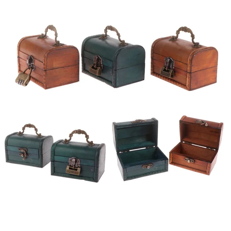 boîte bijoux bois vert foncé marron vintage simili cuir vieilli poignée métal cadenas sécurité
