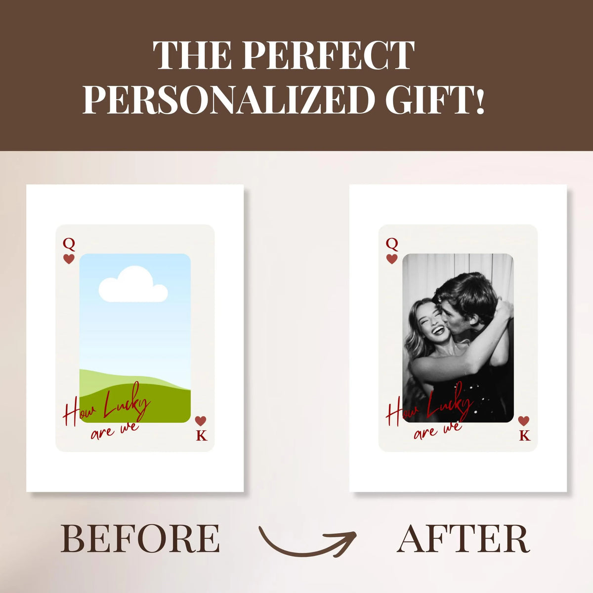 carte jouer personnalisée couple s'embrassant texte heureux cadre noir photo moderne classique