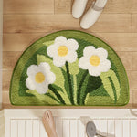 tapis bain fleurs tournesols marguerites blanc jaune vert marron texturé imperméable résistant décoloration