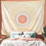 tapisserie murale boho chic motif floral complexe polyester beige clair foncé rectangle moderne