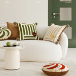 taie d'oreiller carrée velours moderne rayures pompons vert beige noir