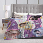 couverture polyester violet rose blanche jaune bleu moderne imprimée géométrique étoiles coeurs pique nique