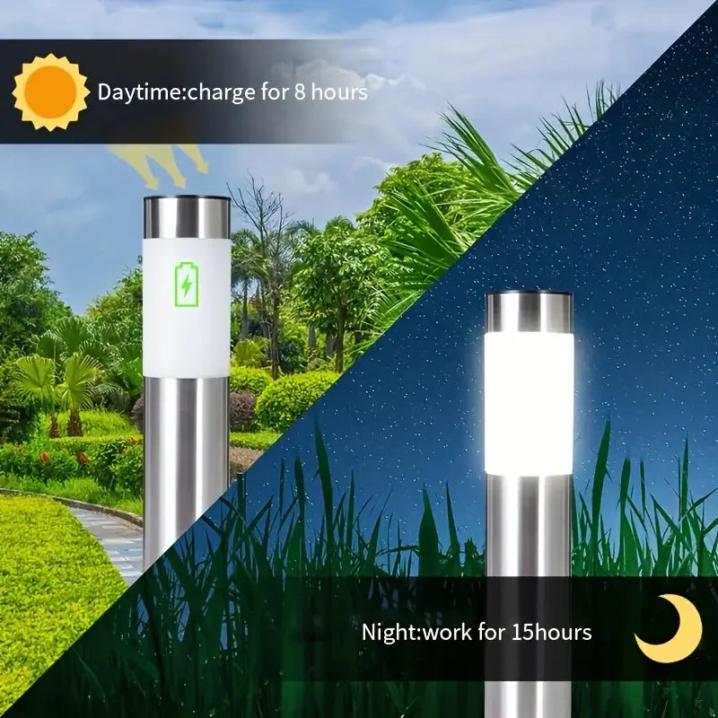 lampe solaire moderne led acier inoxydable imperméable jardin extérieur décoration gazon argenté blanc