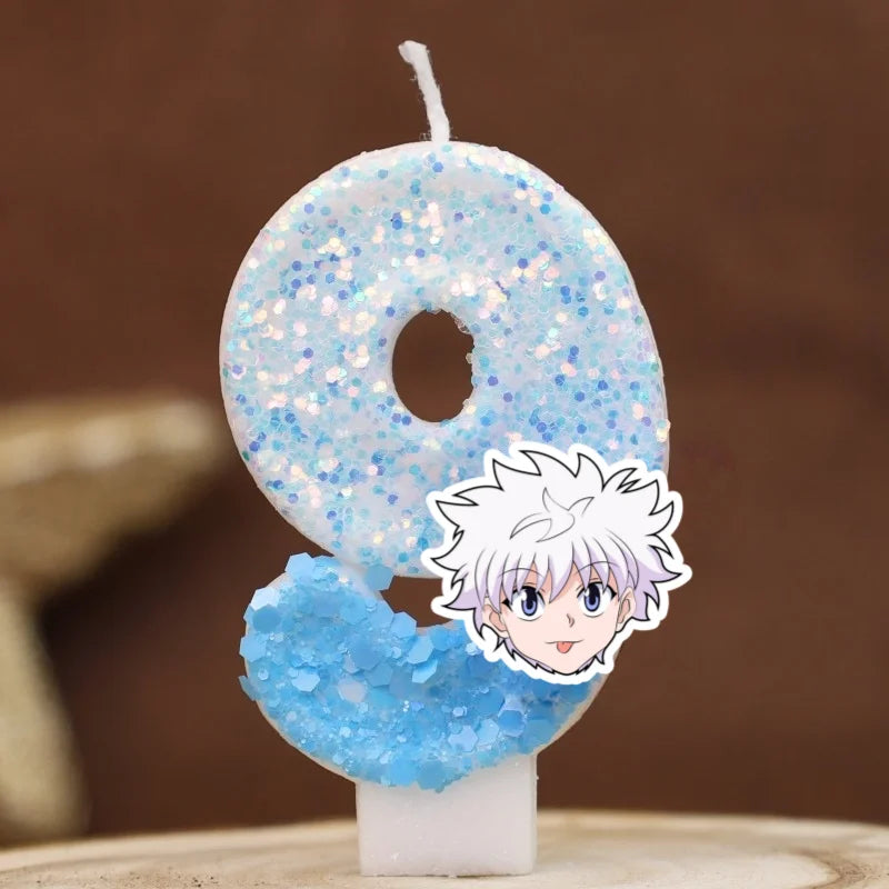 bougies chiffres hunter hunter paillettes bleu clair blanc décoratives anniversaire enfant anime