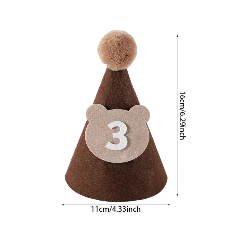 chapeau fête bébé marron velours pompon ruban chiffre imprimé 16cm 11cm anniversaire unisexe opacité