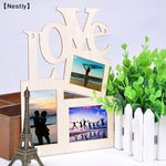 cadre photo mural bois love lettre moderne naturel sans fixation