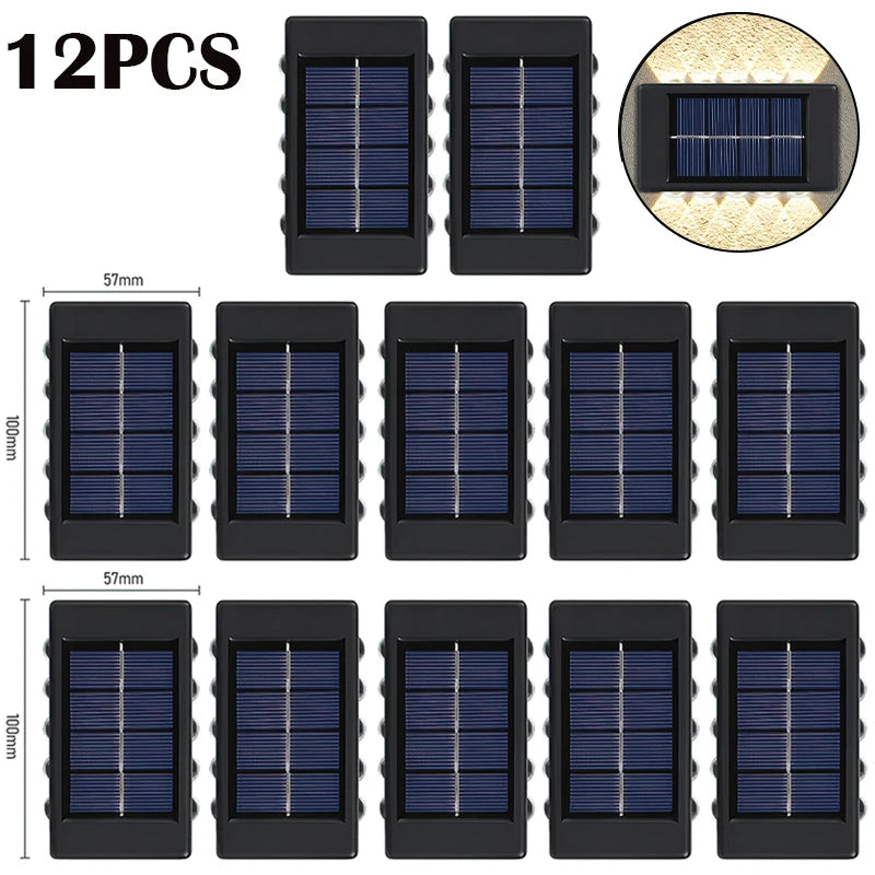 lampe murale solaire 10 led moderne panneau solaire extérieur jardin noir bleu minimaliste
