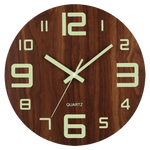 horloge murale moderne bois foncé chiffres blancs texture naturelle pouces facile lecture quartz salon