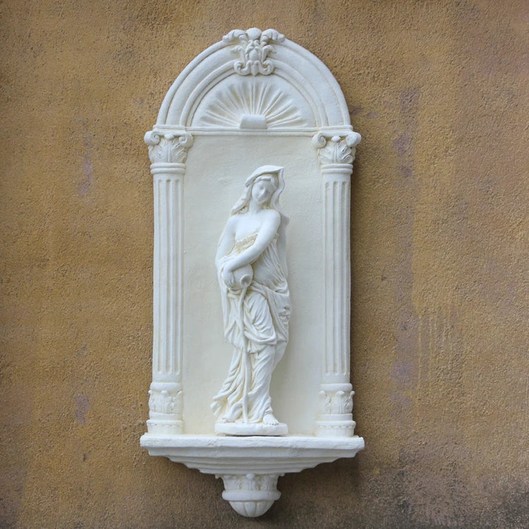 décoration murale extérieure statue classique antique grise sculptée détaillée bar patio