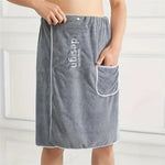 serviette bain rapide microfibre brodée poche élastique bleu marine gris moderne confortable