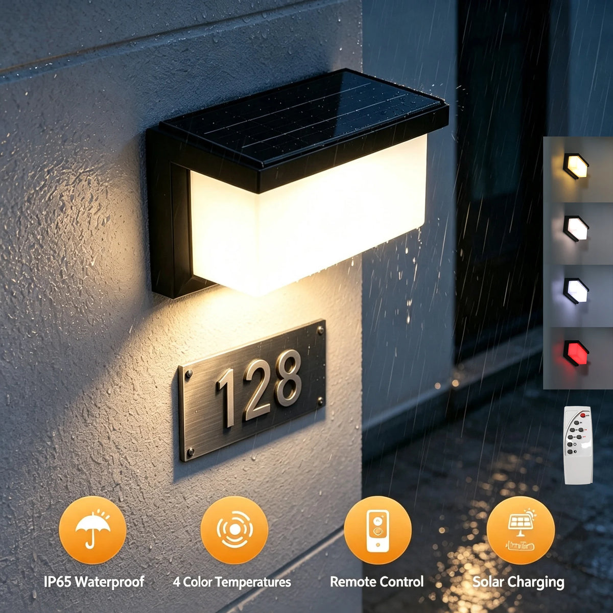lampe murale solaire led extérieure étanche blanc noir controle distant panneau solaire moderne