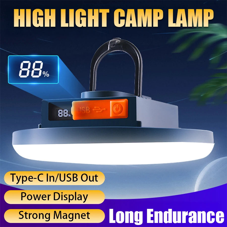 lampe camping led rechargeable 4500mAh aimant projecteur cob bleu foncé orangeécran digital