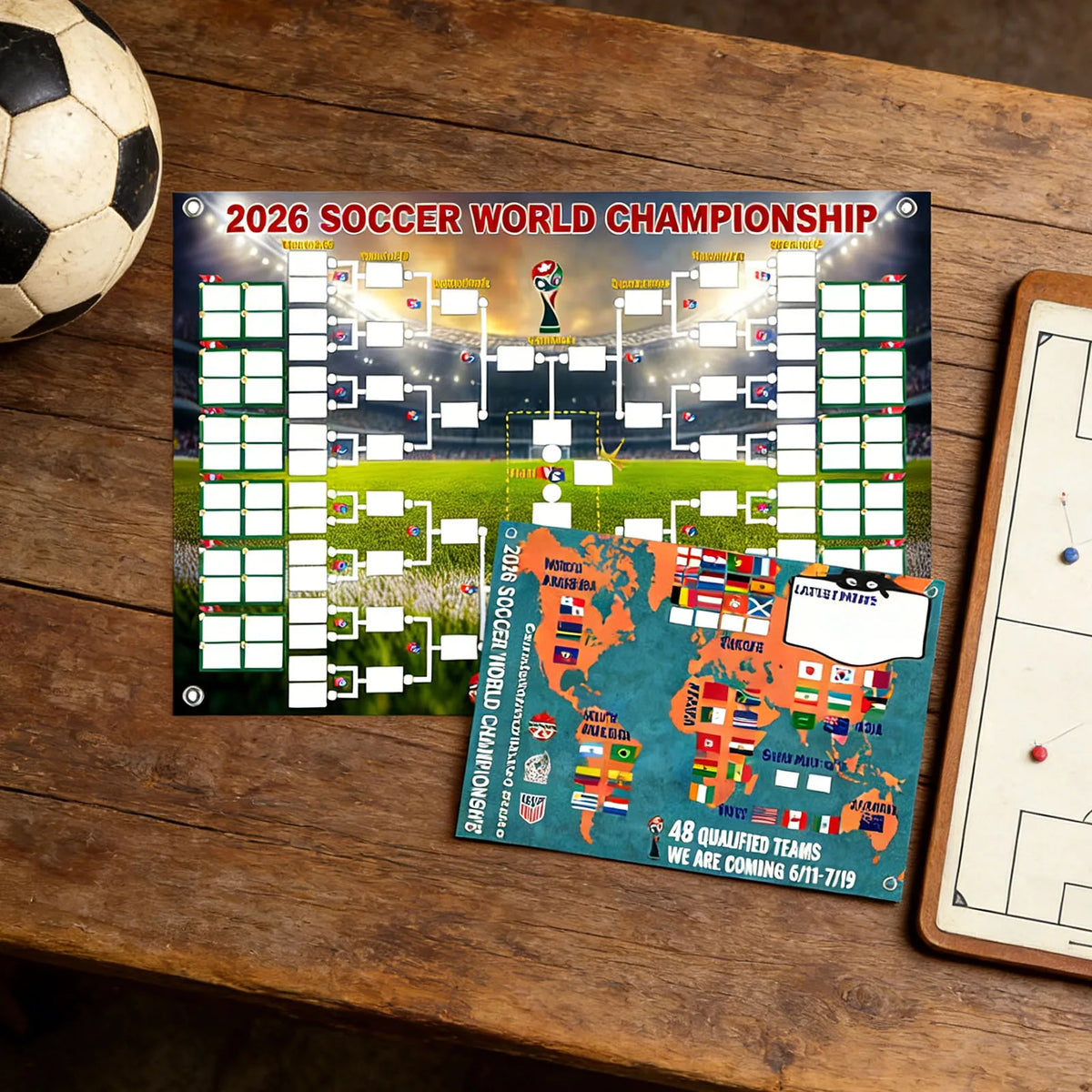 affiche murale coupe monde football 2026 multicolore carte monde stylo autocollants drapeaux matches graphique
