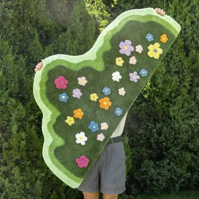 tapis vert moderne fleurs colorées antidérapant imperméable intérieur salon chambre