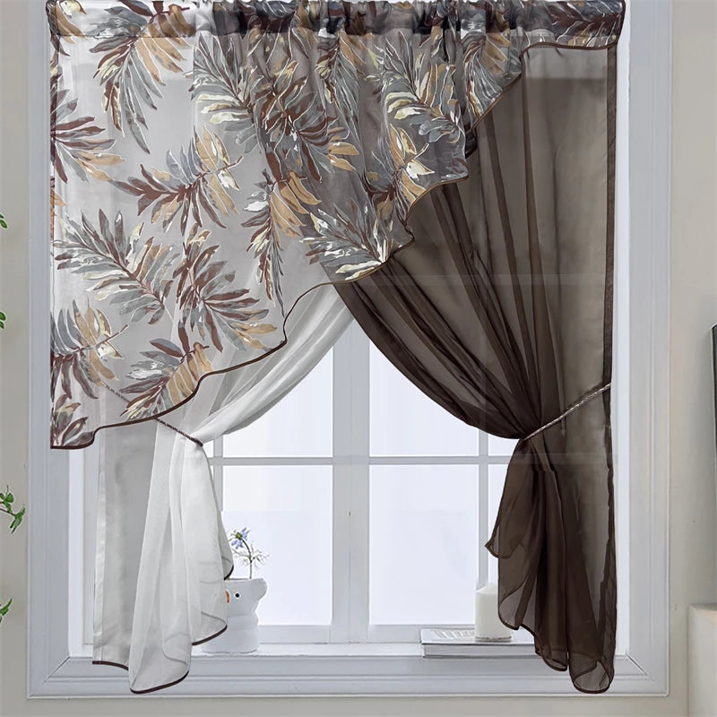 rideau fenêtre beige feuilles stylisées tissu léger élégant transparent tringle rideaux