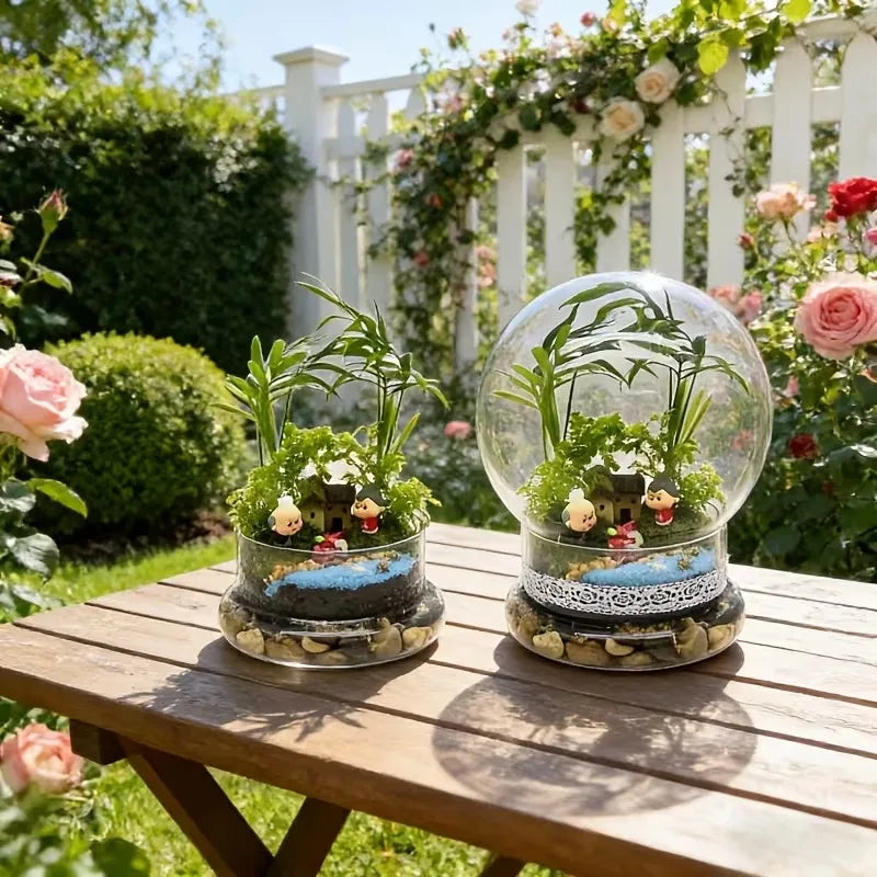 vase verre transparent terrarium miniature décoration arbre figurines fleurs