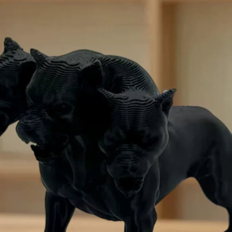statue chien trois têtes cerbère noir decoration fantastique horreur mythologie erotique horreur fantastique