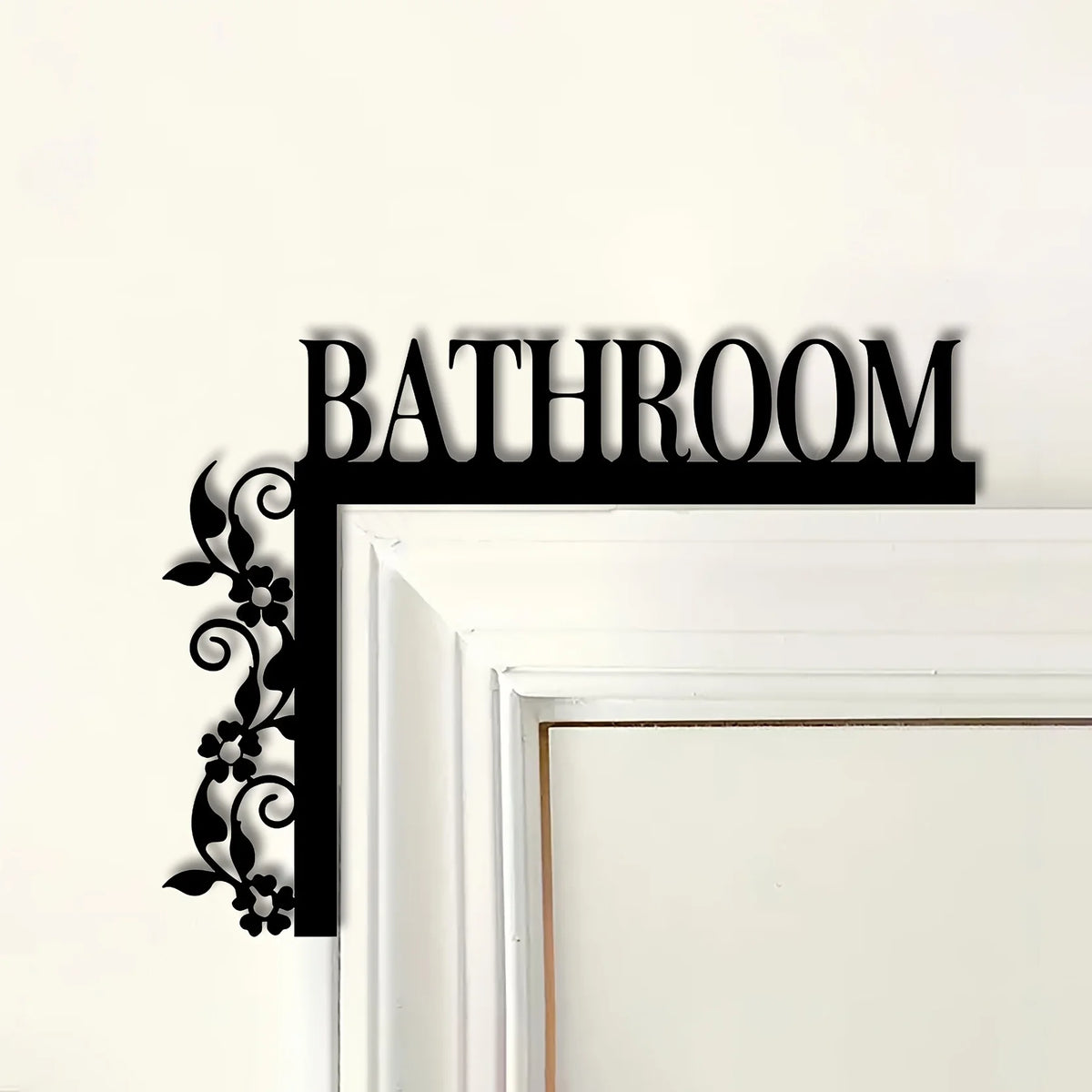 plaque porte métal noir motif floral lettres blanches classique adhésif