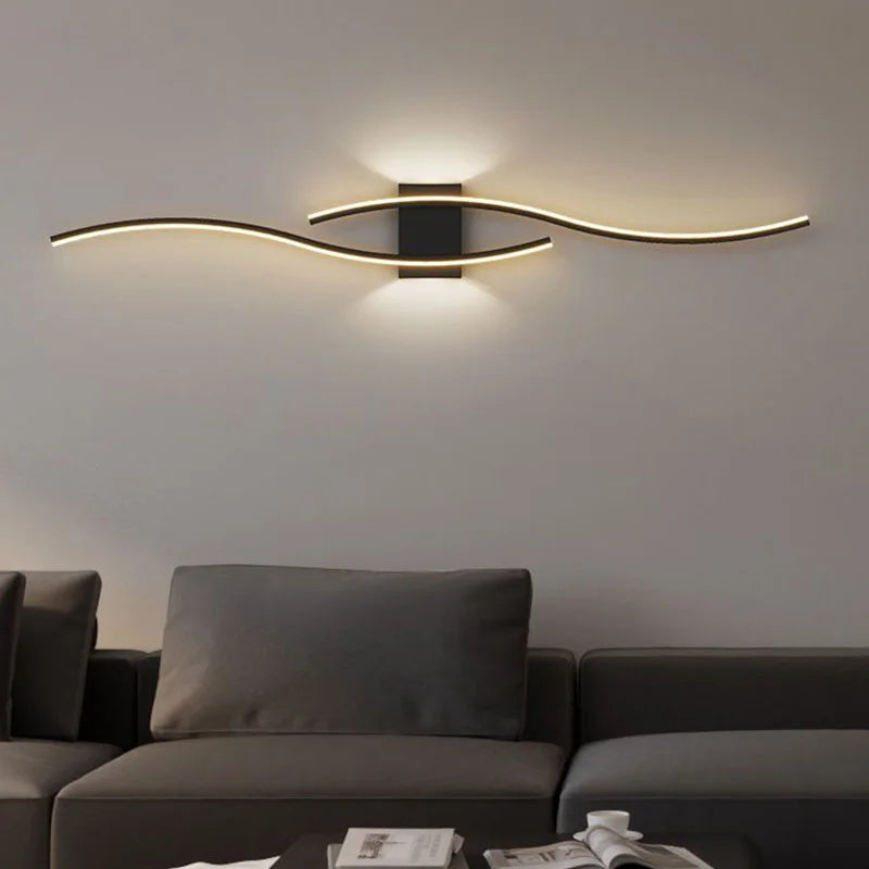 applique murale led moderne noire blanche or ondulé contemporaine chambre salon entree étude