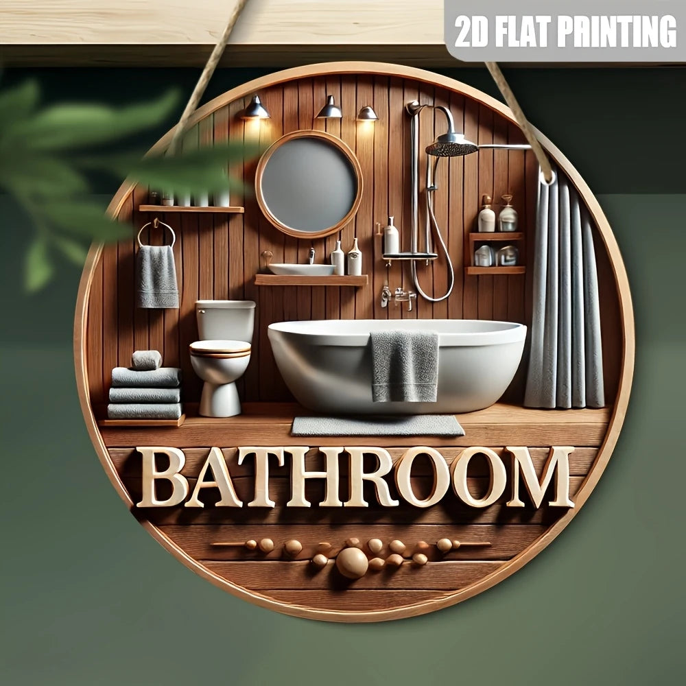 décoration murale plaque bois salle bain baignoire toilette miroir serviettes plantes 3d chambre cordeSuspension