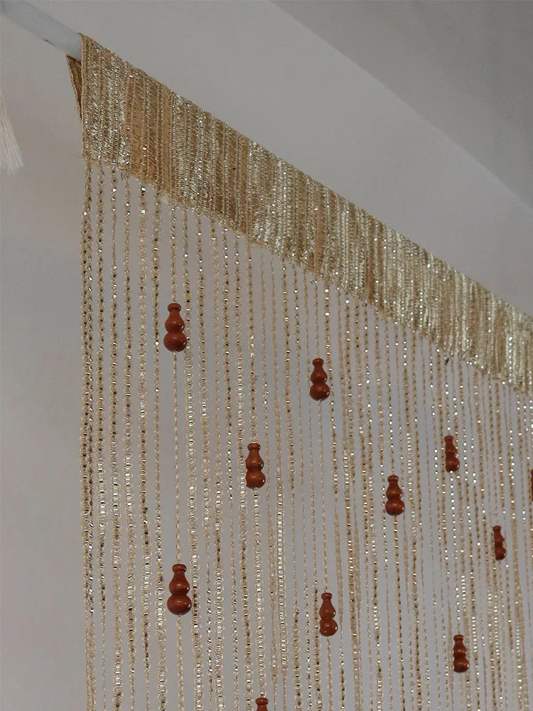 rideau franges marron semi transparent motifs ethnique maison