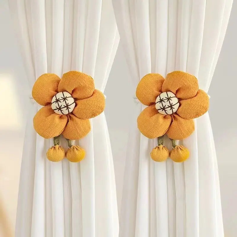 bracelets rideau crochetés fleur rustiques accessoires fenêtres beige clair foncé horizontal